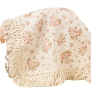 Double layer gauze blanket baby printed pure cotton crepe cloth trolley cover blanket tassel lace baby shawl blanket