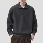 Men's Premium Solid Color Polo Collar Loose Casual Pullover - Image 3