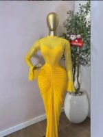 Women's Long Sleeve Splicing Mesh Ruched Maxi Dress - Image 6