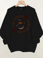 Letter slogan pattern printed round neck fleece hoodie - Image 9