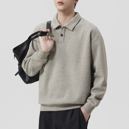 Men's Premium Solid Color Polo Collar Loose Casual Pullover
