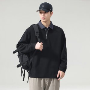 Layered Long Sleeve Polo Collar Men's Polo Shirt