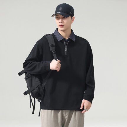 Layered Long Sleeve Polo Collar Men's Polo Shirt