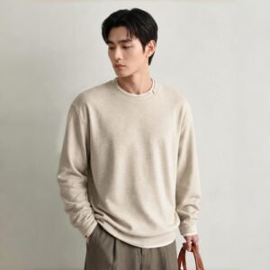 Men's Old Money Style Long Sleeve Mulberry Silk Faux Two-Piece Pullover T-Shirt