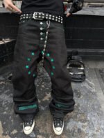 Casual Fashionable Men's Star Pattern Street Style Straight Leg Jeans Retro Versatile Loose Wide Leg Pants - Image 6