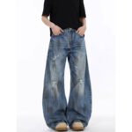 Street Style Lightning Crack Distressed Ripped Knife-Edge Denim Pants for Men, Wide Leg Loose Fit, Scythe Cut Casual Trousers - Image 3