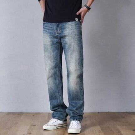 Men Women Washed Clean Fit Casual Straight Leg Floor Length Jeans