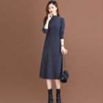 Women's  Knitted Mock Neck Mid Length Dress - Image 2