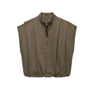 Loose sleeveless pleated balloon shaped jacket top for women