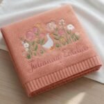 Cotton Knitted Baby Blanket with Embroidered Bear and Personalized Name, Soft Infant Car Seat Cover and Nap Blanket - Image 2