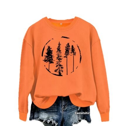 Printed round neck fleece hoodie