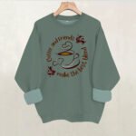 Letter slogan pattern printed round neck fleece hoodie - Image 4