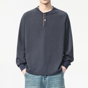 Men's Casual Long Sleeve Black Half-Button Oversized Pullover Sweatshirt