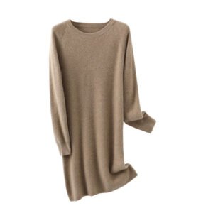 Women's Round Neck Loose Knit Midi Dress