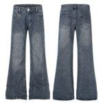 Distressed Wash Rhinestone High Waist Micro Flare Jeans for Women - Image 4