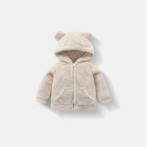 Children's Fleece Hooded Jacket Autumn Winter Warm Cozy Zip-Up Outerwear for Boys and Girls