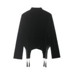 Simple single row buckle stand up collar velvet jacket top for women - Image 2