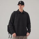Men's Heavyweight Polo Collar Sweatshirt - Minimalist Pullover Top, Loose Fit - Image 2