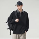 Men's Long Sleeve Fake Two-Piece Polo Sweatshirt Casual Loose Fit Plus Size Top - Image 2