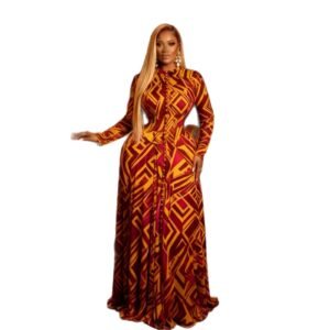 Tie-Dye Print Long Sleeve Mesh Sexy Maxi Dress